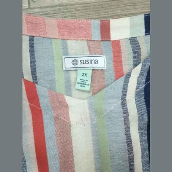 Susina 2X Summer Breeze Stripe V Neck Ruffle - Picture 7 of 8